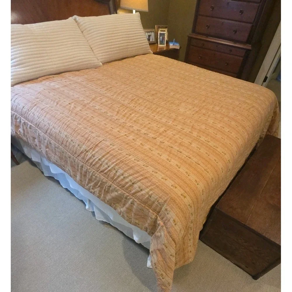 Vtg Ralph Lauren Home TRIANON Stripe Floral Comforter Peach Heritage Cotton KING